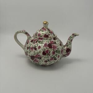 Vintage Formalities By Baum Bros Pink & Red Rose Tea Pot Gold Trim